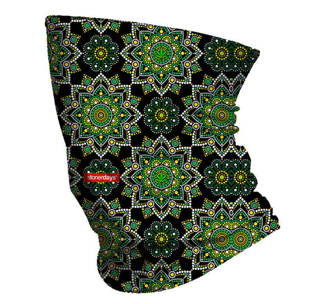 Emerald Green Neck Gaiter by StonerDays with intricate mandala design, one size fits all