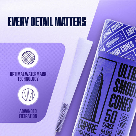 Empire Rolling Papers Ultra Smooth Purple Cones 50 Pack with Optimal Watermark Technology
