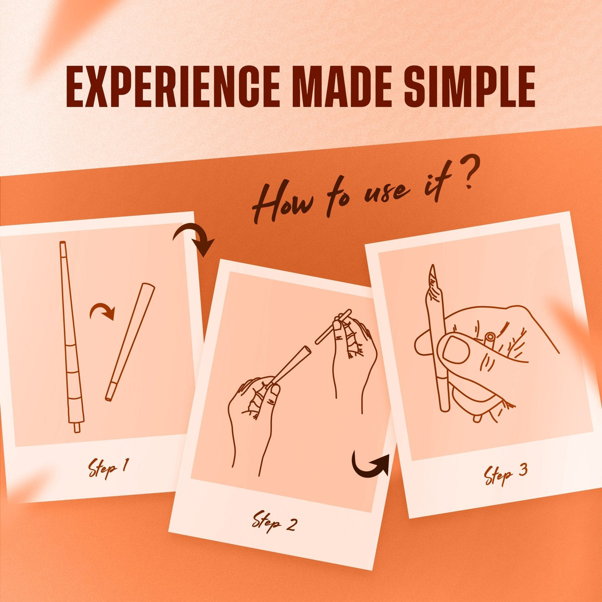 Empire Rolling Papers Ultra Smooth Dart Cones instructions illustration on orange background