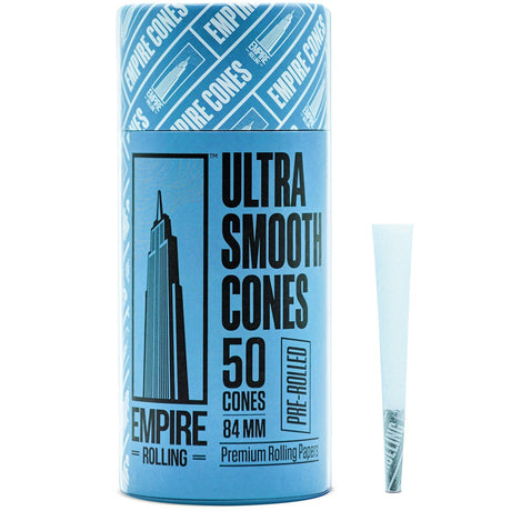 Empire Rolling Papers Ultra Smooth Blue Cones, 50 Count Pack Front View with Single Cone