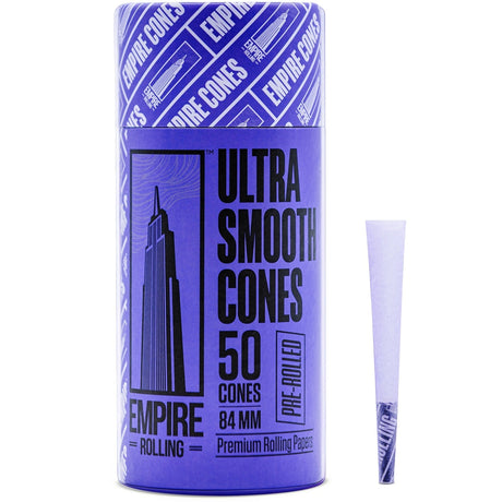 Empire Rolling Papers Ultra Smooth Purple Cones 50 Pack Front View with Single Cone