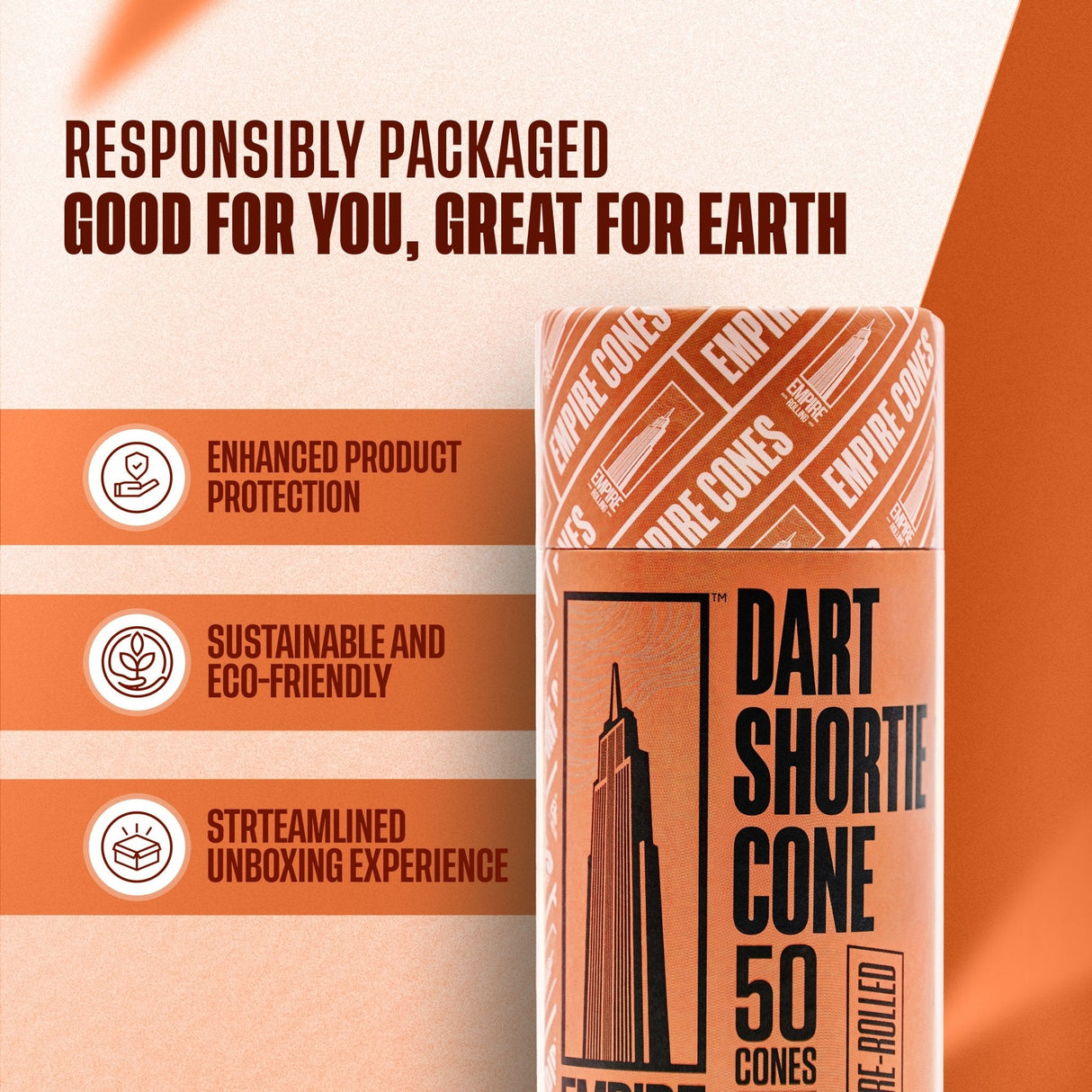 Empire Rolling Papers Ultra Smooth Dart Cones 50 Pack, Eco-Friendly Packaging