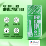 Empire Rolling Papers Ultra Smooth Hemp Cones 50 Count package on green background