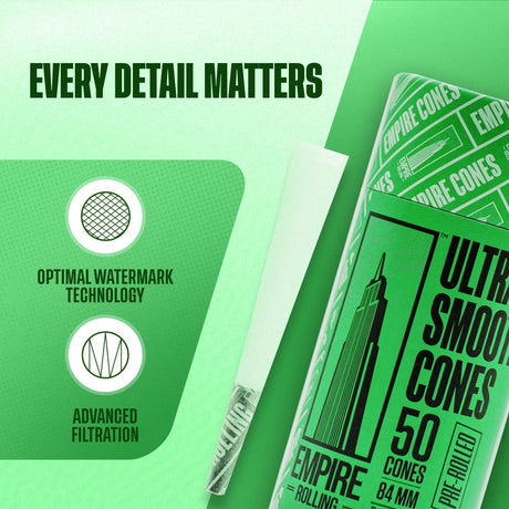 Empire Rolling Papers Ultra Smooth Green Cones 50 Pack with Advanced Filtration