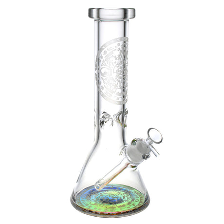 12" Etched Electroplate Bottom Beaker Water Pipe for Dry Herbs, Borosilicate Glass, Front View