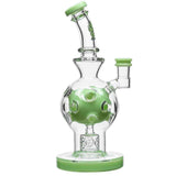Calibear EXOSPHERE Dab Rig with Seed of Life Perc in Green, Front View on White Background