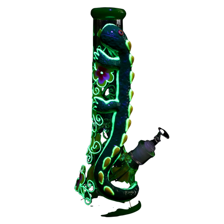 Exotic Lizard Beaker Water Pipe, 13.75", 14mm Female Joint, Borosilicate Glass, Front View