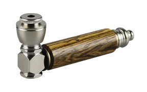 Exotic Wood & Stainless Steel Hand Pipe, Small Size, for Dry Herbs, Side View on White Background
