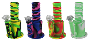 Assorted colors extendable neck silicone bongs with glass bowls, compact and portable design
