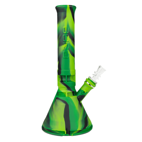Eyce Beaker Bong in green silicone with large bowl, front view on a white background
