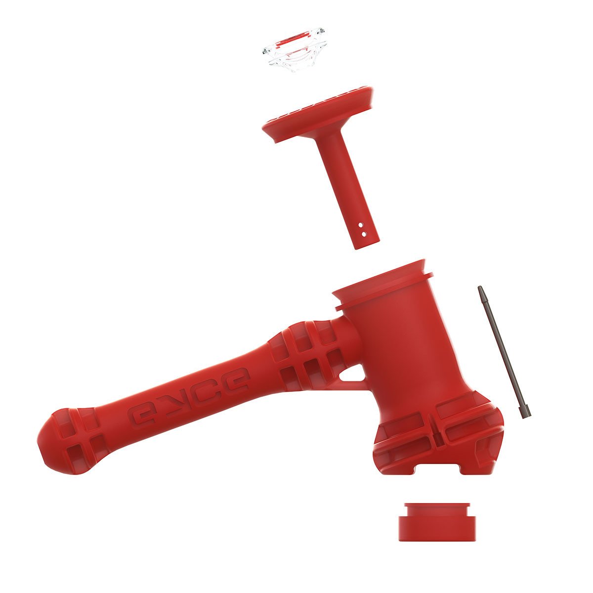 EYCE Hammer Bubbler in red silicone with disassembled view showing durability and easy cleaning