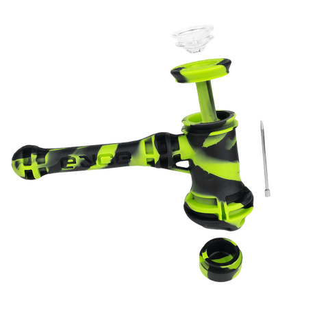 Eyce Hammer Silicone Bubbler in Green and Black, Portable Design with Steel Poker