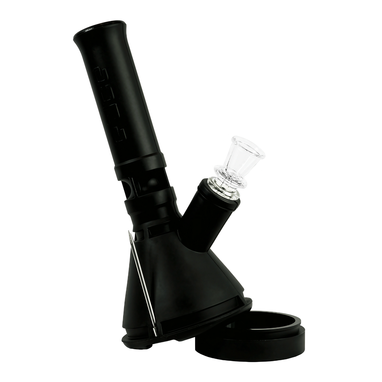 EYCE Mini Beaker in black silicone, 7.25" tall with 14mm joint, durable travel-friendly design