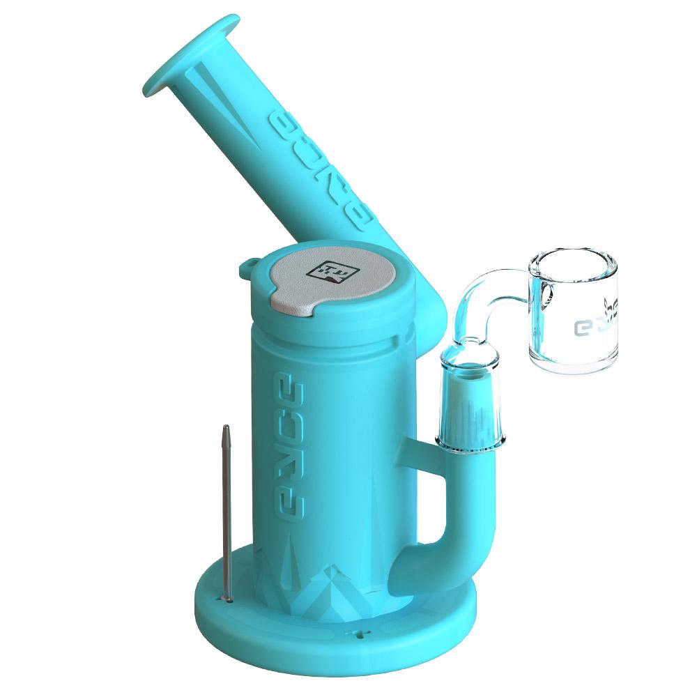 EYCE Sidecar Rig in blue silicone with honeycomb percolator, 14mm joint size, and tool holder