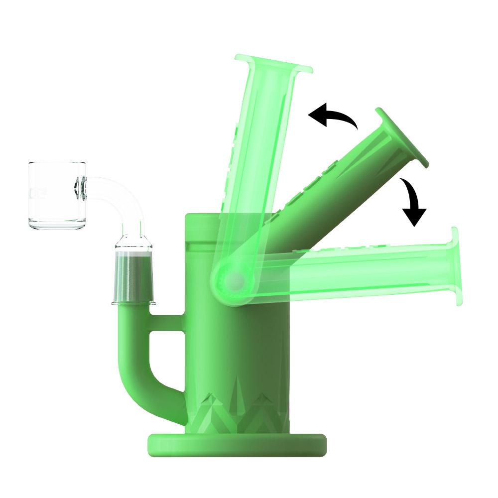 EYCE Sidecar Rig in green silicone with honeycomb percolator and 14mm joint, angled view