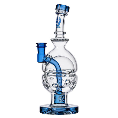 Calibear Fab Egg Dab Rig in Clear with Blue Accents, 8" Height, 14mm Joint, Front View