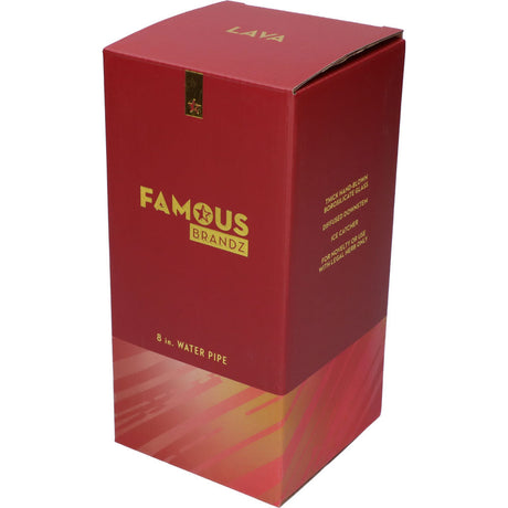 Famous Brandz 8" Fumed Glass Beaker Water Pipe in red box, front view on white background