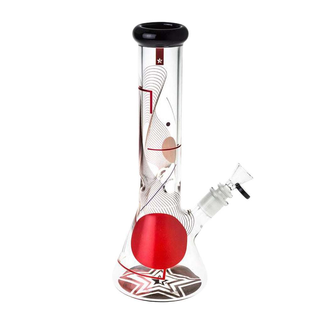 Famous Design 12" Beaker Water Pipe with abstract art, 14mm Female Joint, Borosilicate Glass, front view