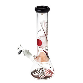 Famous Design Beaker Water Pipe, 12", 14mm Female, Goa Pattern, Borosilicate Glass, Front View