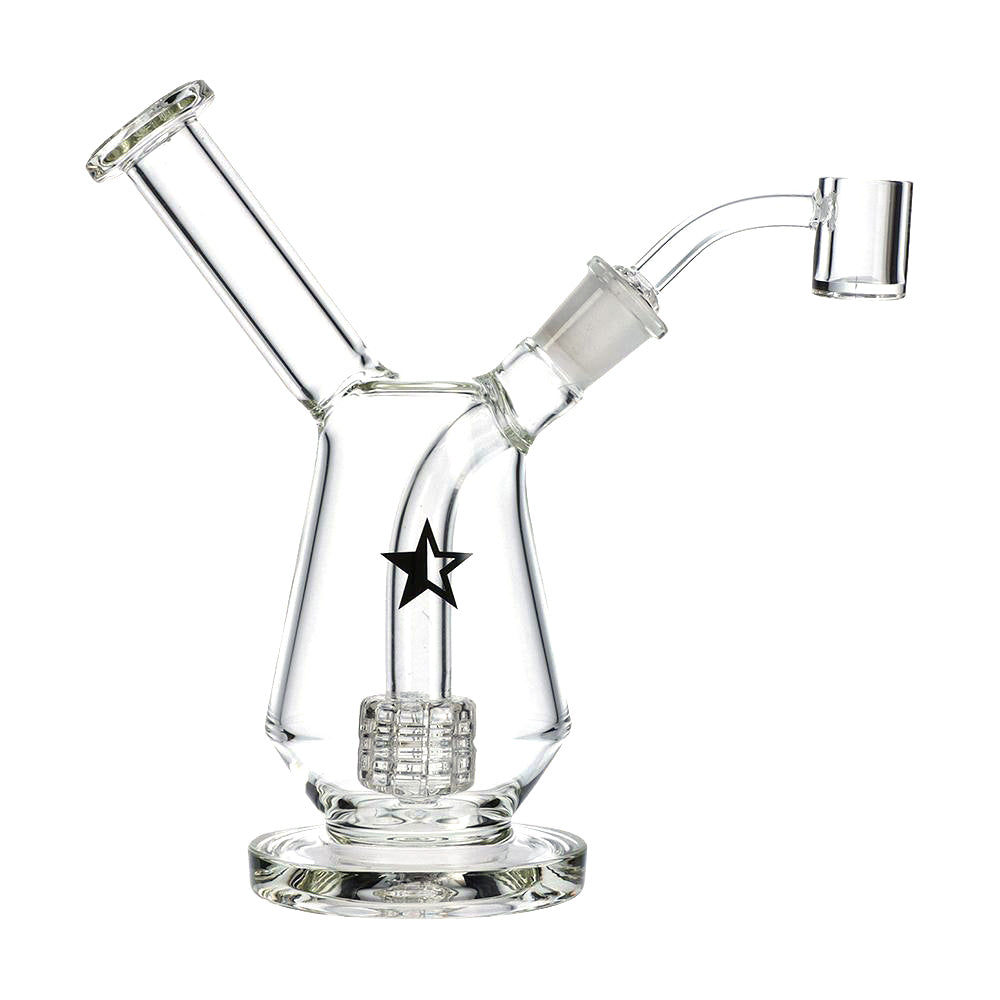 Famous X Drip Dab Rig by Famous Brandz, 7" tall, 14mm Female Joint, Clear Borosilicate Glass, Front View