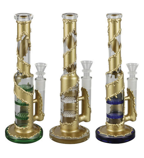 Faux Metal Fused Water Pipes in gray with honeycomb percolator, 90 degree joint, front view