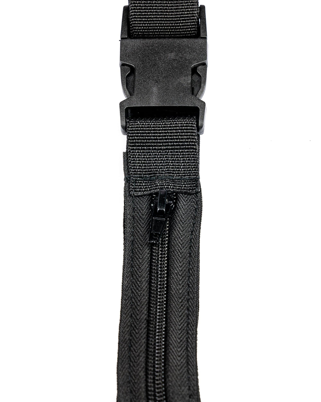 Black Festival Stash Belt by Valiant Distribution, front view with closable zipper for secure storage