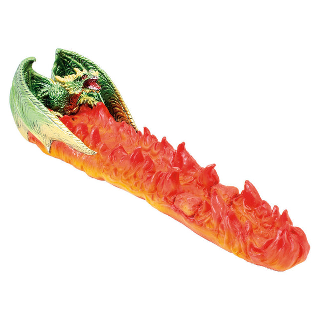 Polyresin Fire Breathing Dragon Incense Burner, 10.5", Side View on White Background