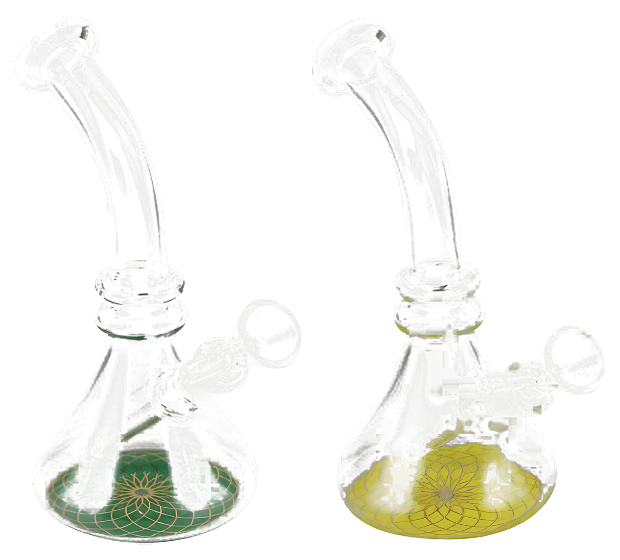 Flower of Life Mini Beaker Water Bongs, 7" Borosilicate Glass, Slit-Diffuser Percolator, Front View