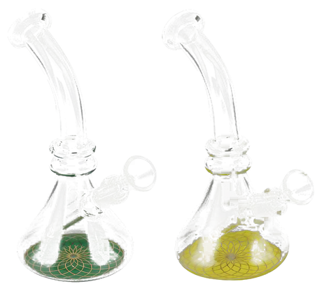 Flower of Life Mini Beaker Water Bongs, 7" Borosilicate Glass, Slit-Diffuser Percolator, Front View