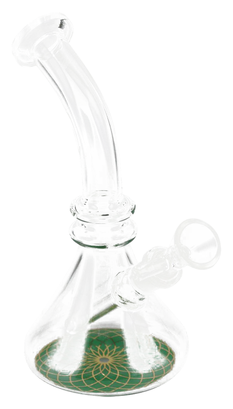 7" Flower of Life Mini Beaker Water Bong with Slit-Diffuser Percolator, Side View on Seamless White