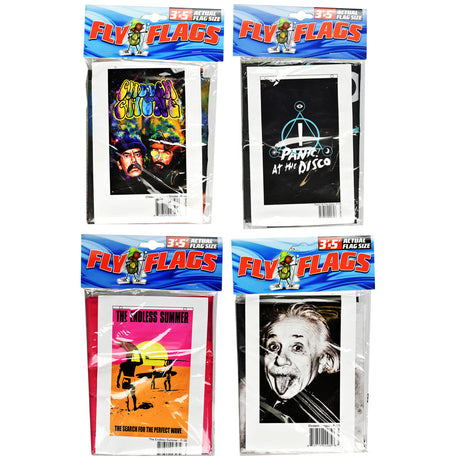 Fly Flags Best Sellers 12 Pack featuring assorted designs in 3x5 feet size, displayed in packaging