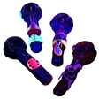Freezable Glycerin Glitter Glow Spoon Pipes in UV reactive colors, portable 5" length, on black background