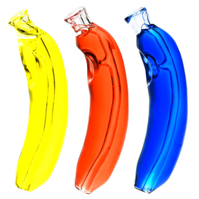 Colorful Freezable Glycerin Hand Pipes shaped like bananas in yellow, red, and blue