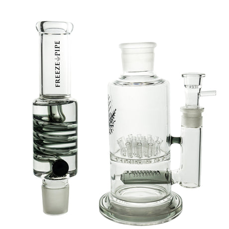 Freeze Pipe Bong with glycerin coil and percolator, 90-degree joint angle, 18mm size, front view