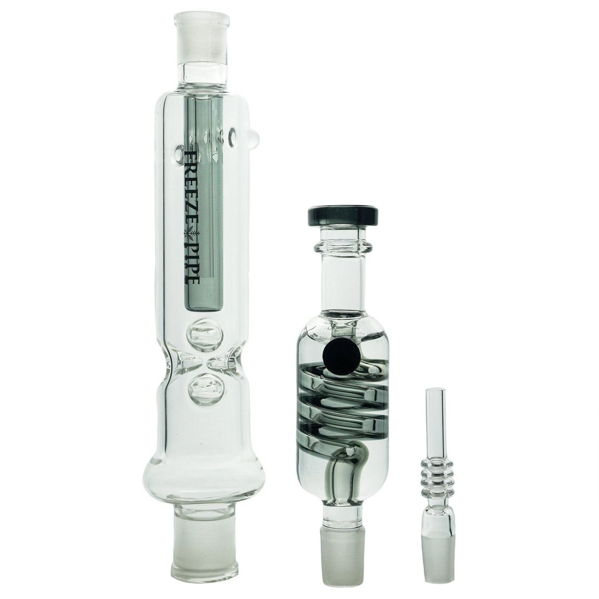 Freeze Pipe Nectar Collector Kit with metal body and glass attachments on white background