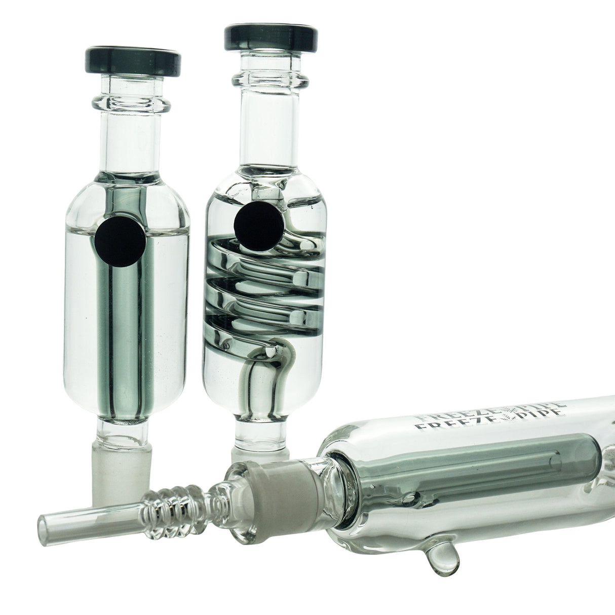 Freeze Pipe Nectar Collector Kit with metal coils, angled side view on white background