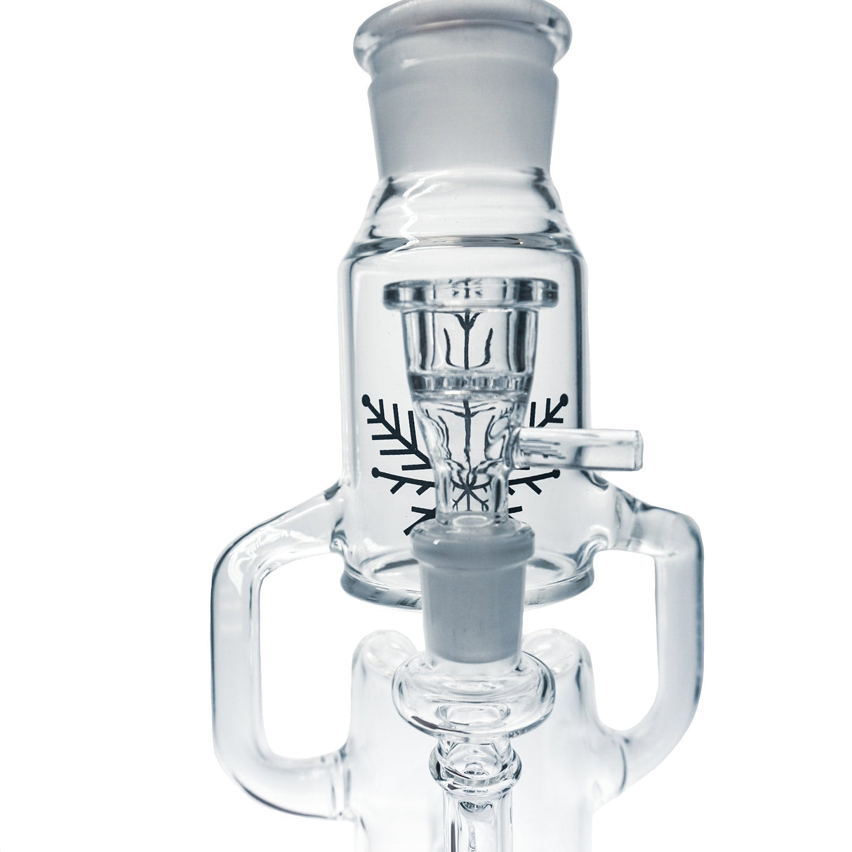 Freeze Pipe Recycler Dab Rig with intricate percolator design, 14mm joint size, front view on white background