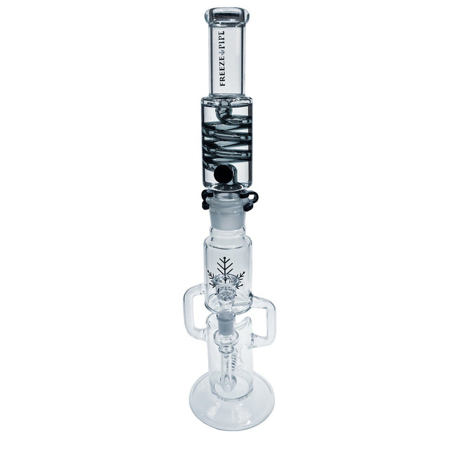 Freeze Pipe Recycler Dab Rig with intricate glass design and 14mm joint, front view on white background