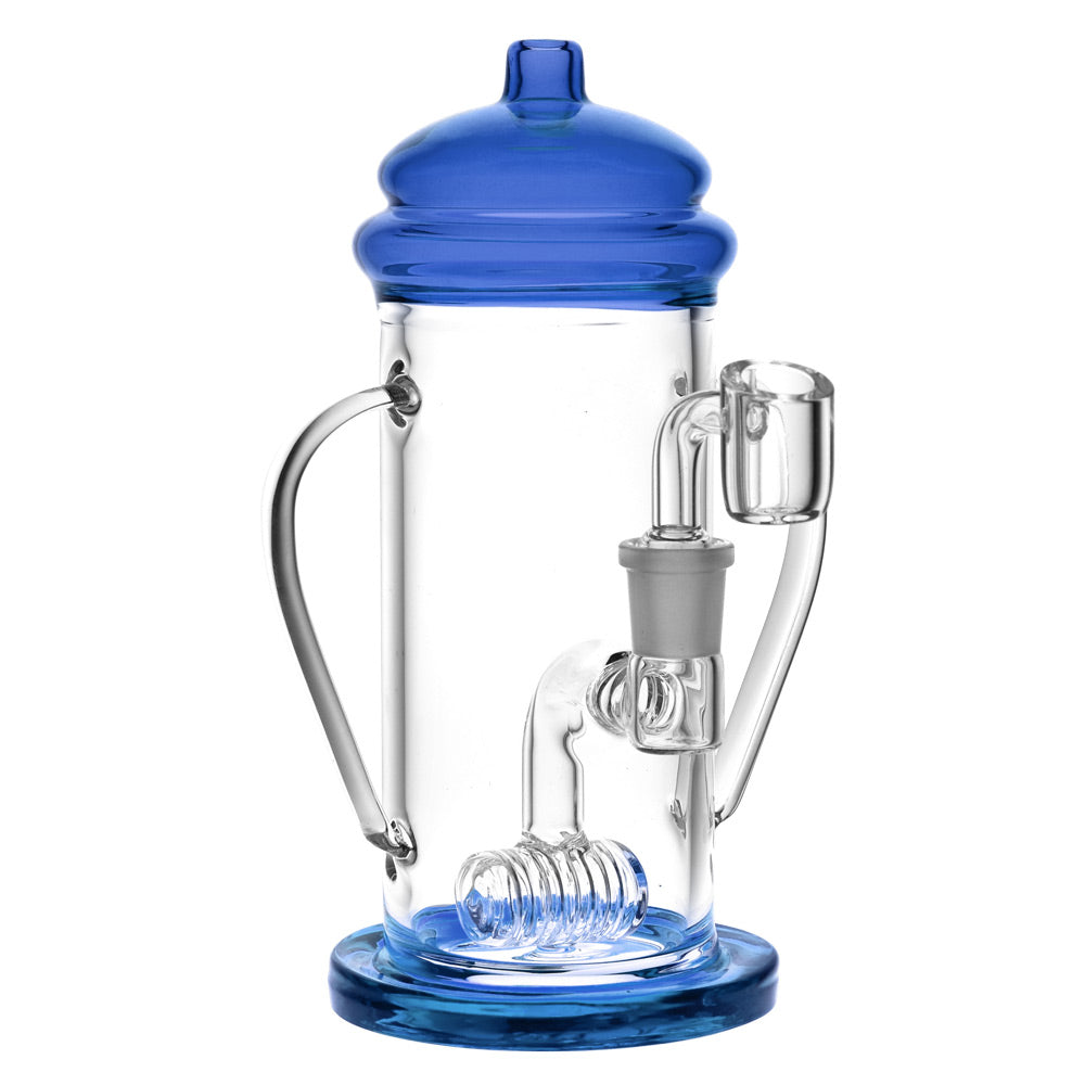 Borosilicate Glass French Press Oil Rig 7.5" with Blue Accents and 14mm Female Joint - Front View