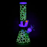 Friendly Fungi Beaker Water Pipe with Glow-in-the-Dark Design, 10" Height, Angled View