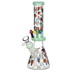 Friendly Fungi Beaker Water Pipe, 10", 14mm Female Joint, Borosilicate Glass, Front View