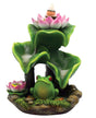 Polyresin Frog Backflow Incense Burner with Lotus Flowers and Smoke Cascade