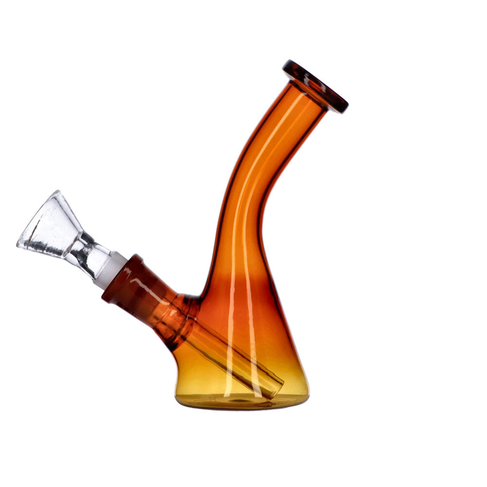Amber Frosty Hits Mini Bong, 5" Bent Neck Beaker Water Pipe, Portable Design, Side View