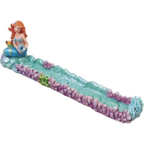 Fujima Magnificent Mermaid Incense Burner, 11" Polyresin, Side View on White Background