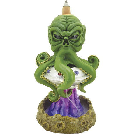 Fujima Octopus UFO Backflow Incense Burner in Polyresin, Front View, 6.25" Novelty Decor