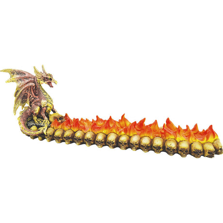 Fujima Red Dragon Polyresin Incense Burner, Side View, 11.5" Long with Fiery Detail
