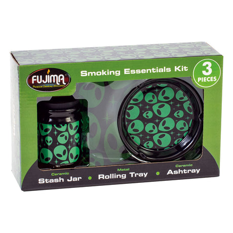 Fujima Smoking Essentials Gift Set in packaging, featuring stash jar, rolling tray, and ashtray