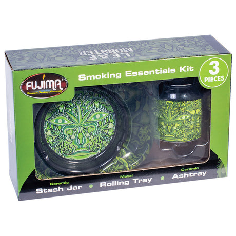 Fujima Smoking Essentials Gift Set - Ceramic Stash Jar, Metal Rolling Tray, and Ashtray