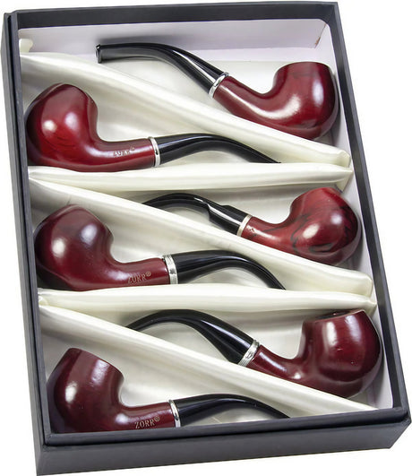 Fujima Wooden Bent Pipes 6-Pack, Classic Design for Dry Herbs, Displayed in Box