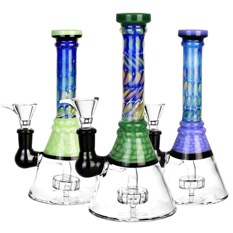Fumed Turtle Shell Beaker Water Pipes in Blue, Green, and Purple Borosilicate Glass